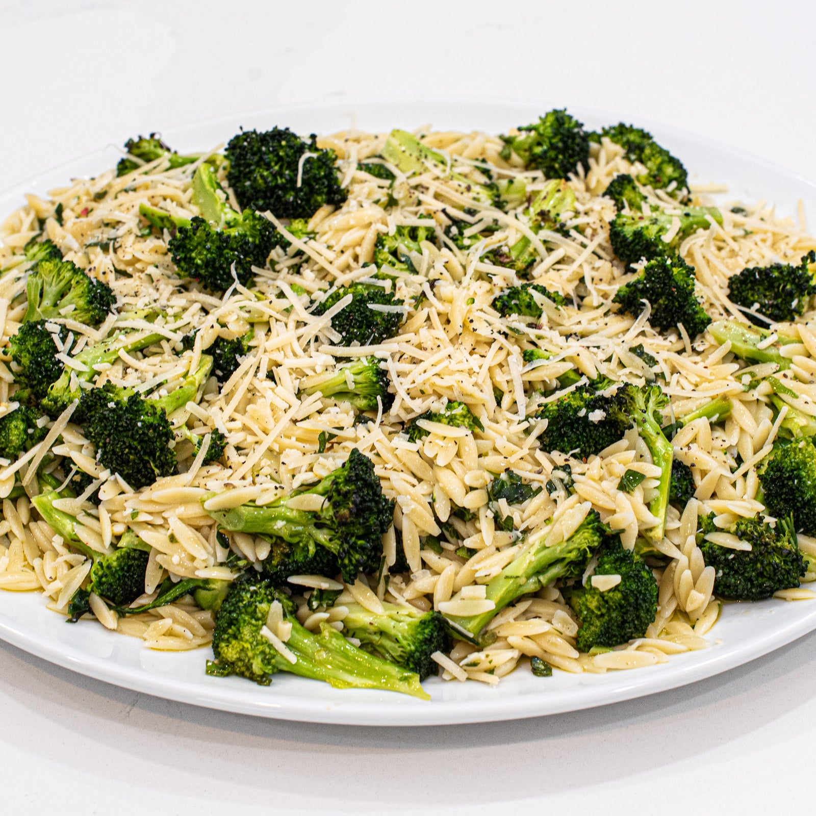 Lemon Garlic Orzo with Roasted Broccoli