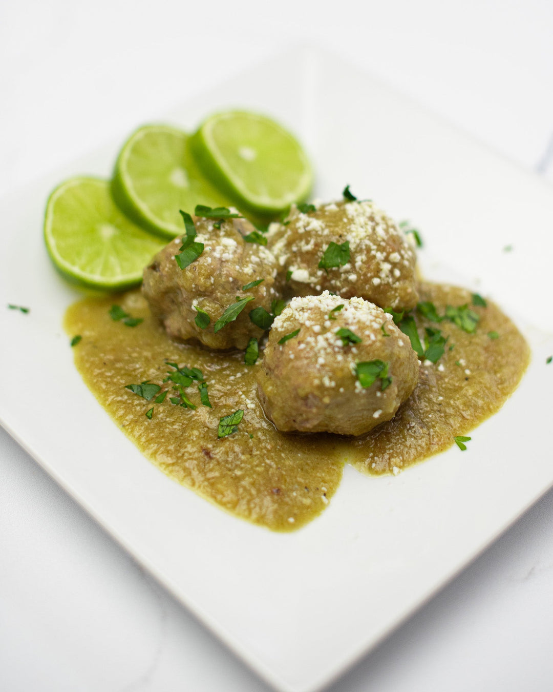 Essential Meatballs with Tomatillo Sauce