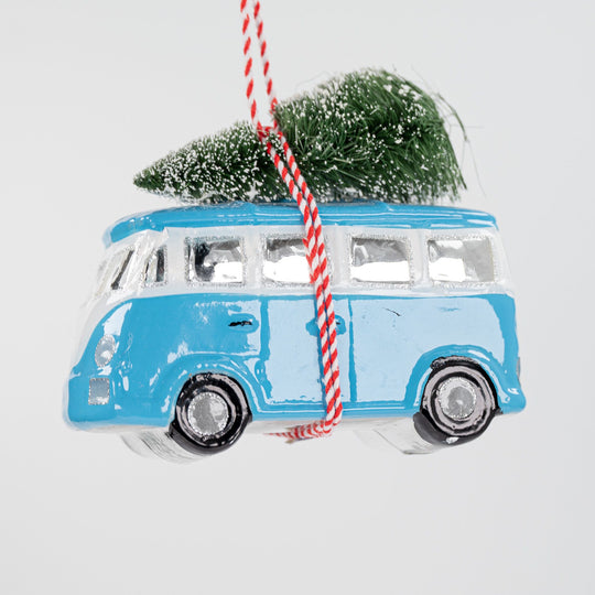 Hand-Painted Glass Volkswagen Bus Ornament