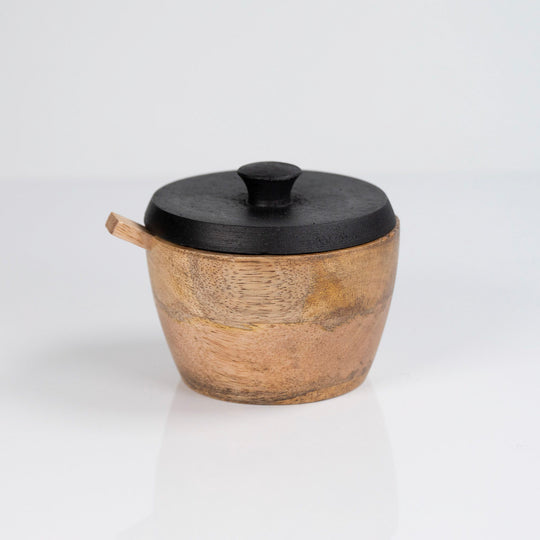 Mango Wood Covered Salt Cellar with Spoon