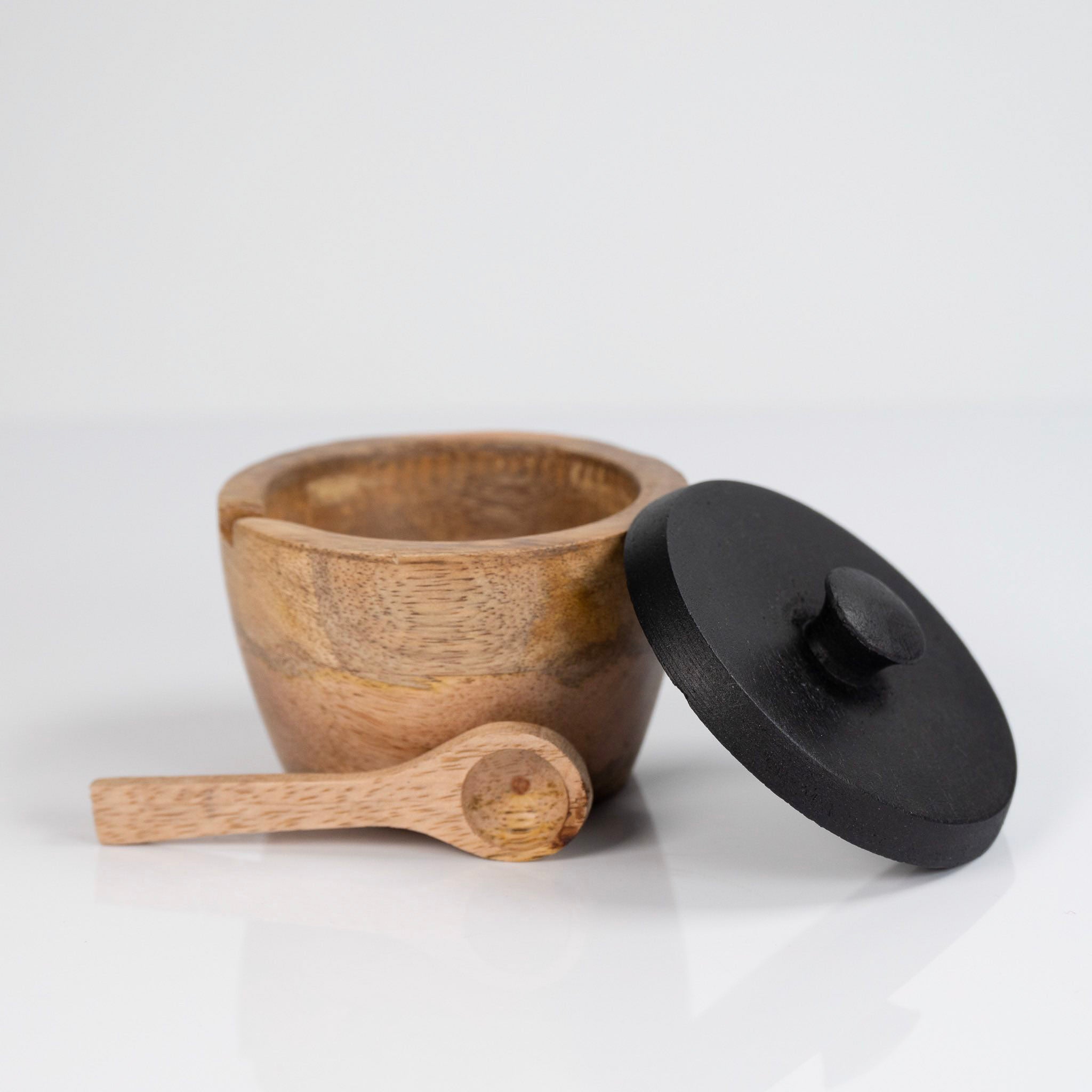 Mango Wood Covered Salt Cellar with Spoon