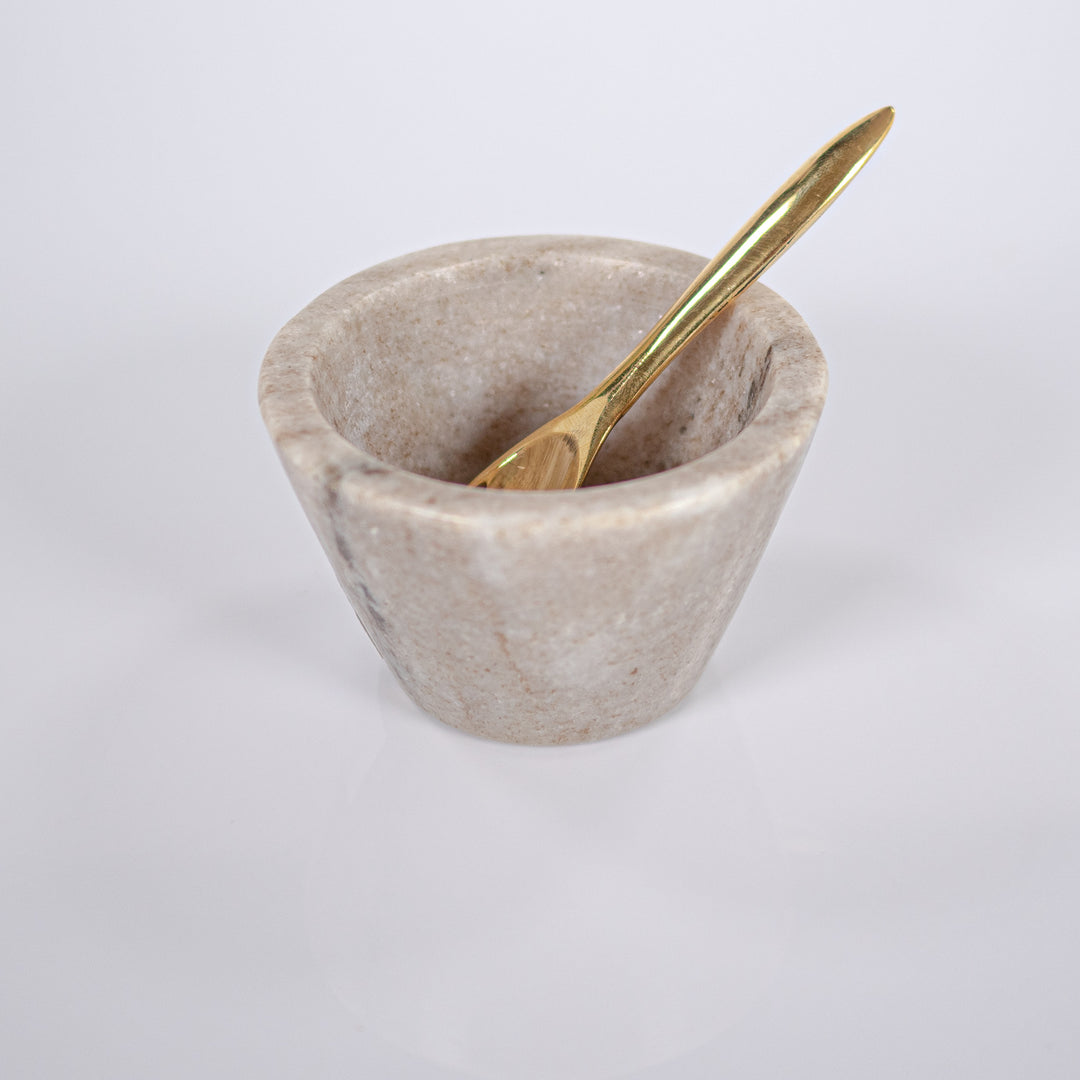 Round Marble Bowl with Brass Spoon