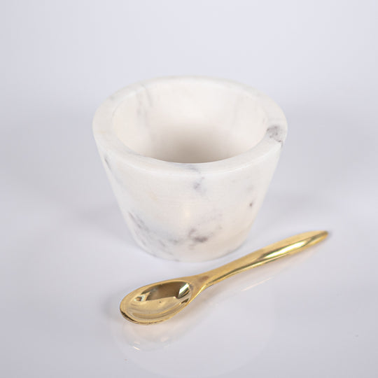 Round Marble Bowl with Brass Spoon