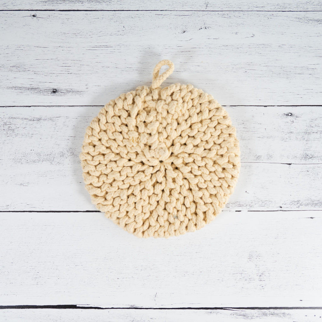 Cotton Crocheted Pot Holder, Taupe – Domaci