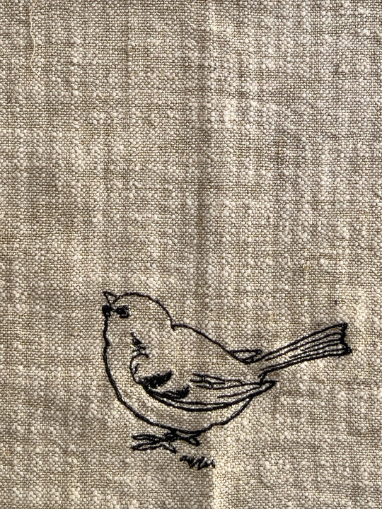 Linen & Cotton Slub Embroidered Tea Towel
